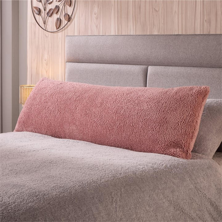Downland  Pink Teddy Fleece Bolster Pillow, Sports Direct