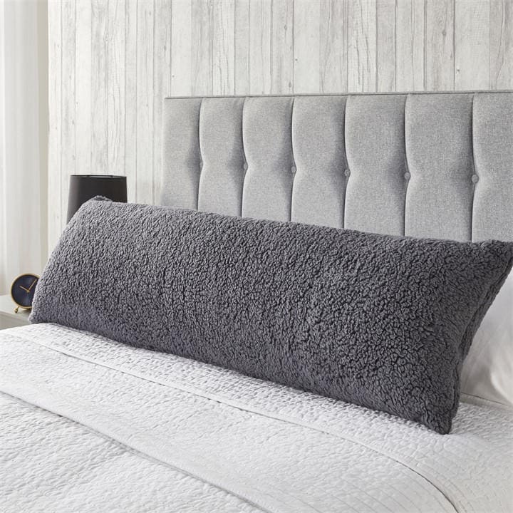 Downland  Grey Teddy Fleece Bolster Pillow, Sports Direct