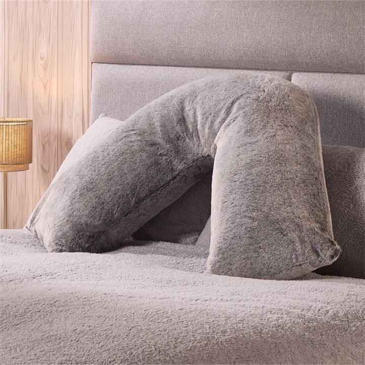 Downland  Grey Luxury Faux Fur V-Shape Pillow, Sports Direct