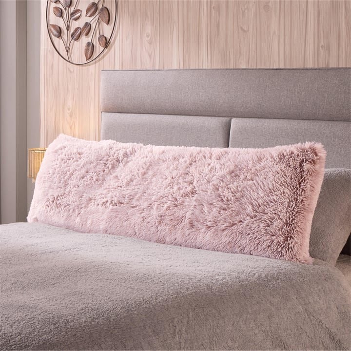 Downland  Pink Long Haired Bolster Pillow, Sports Direct