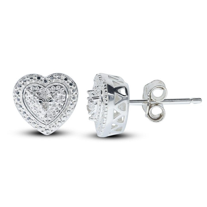 Be You Women's Silver Sterling Diamond Heart Stud Earrings, Sports Direct