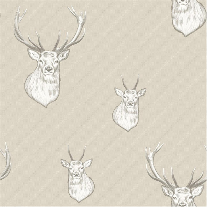 Catherine Lansfield  Cream Stag Wallpaper, Sports Direct
