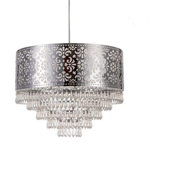 K Living  Silver Emily Easy Fit Chrome Cutout Pendant Shade With Ac, Sports Direct