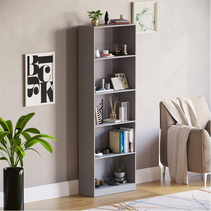 Lassic  Grey Vida Designs Cambridge 5 Tier Extra Large Bookcase, Sports Direct