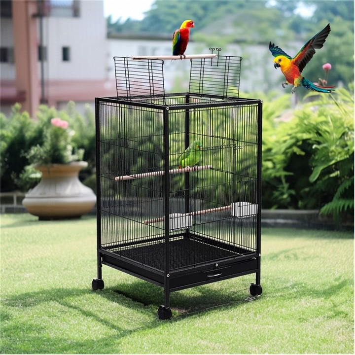 Kidkid Pet  Black Open Play Top Metal Pet Bird Cage With Casters, Sports Direct