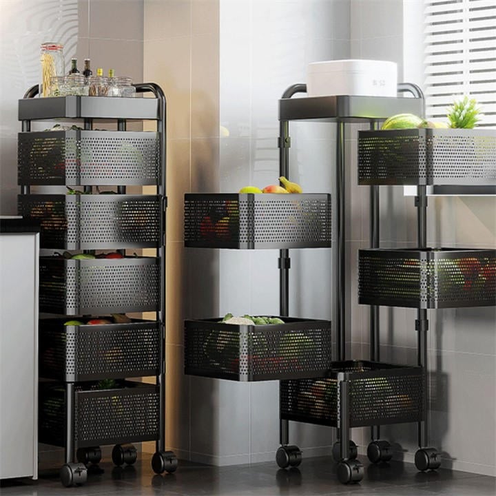 Life Ideas  Black 6-Tier Kitchen Storage Rack With Wheels, Sports Direct