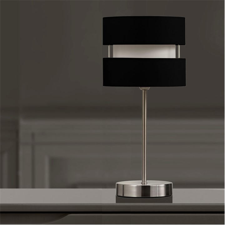 K Living  Black Chrome Table Lamp Layer Fabric Lamp Shade, Sports Direct