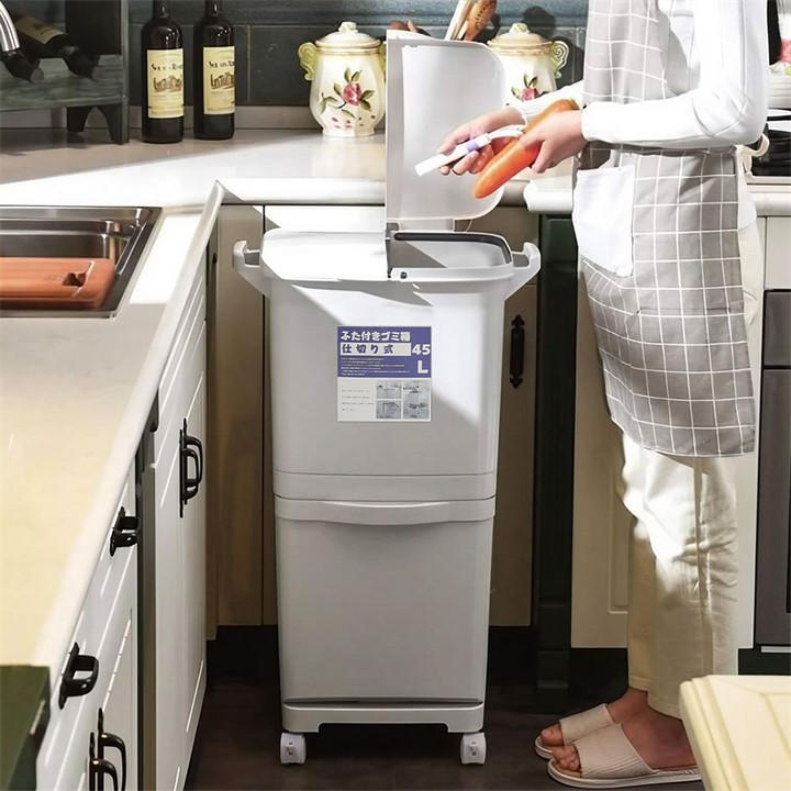 Life Ideas Unisex White Double-Layer 3-Compartment Trash Can