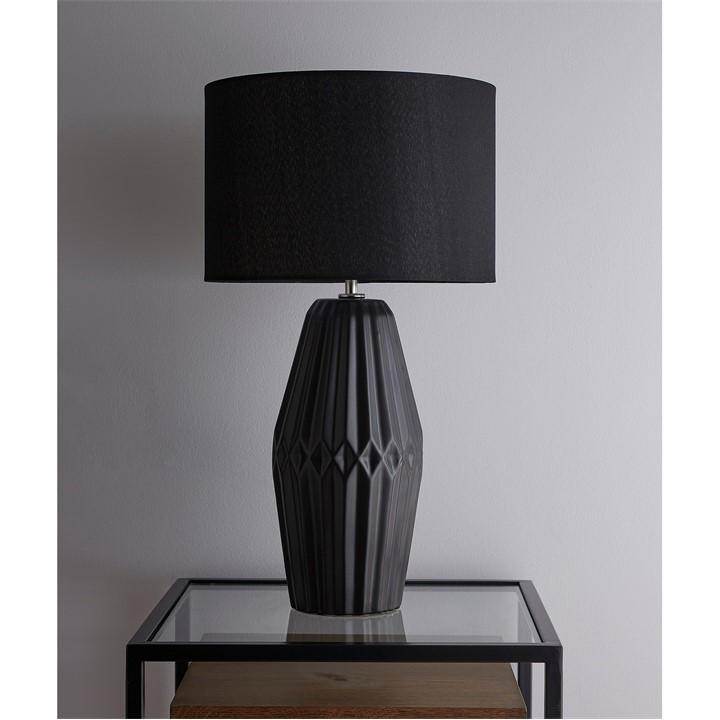K Living  Black Nyon Ceramic Table Lamp With Matching Shade, Sports Direct