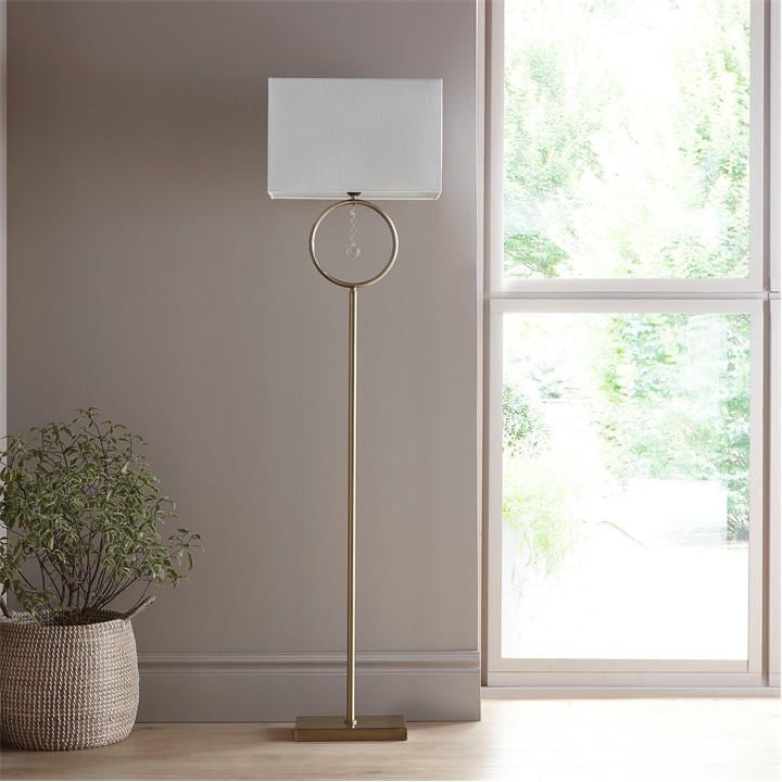 K Living  Brown Lizzy Antique Brass Floor Lamp With Cream Shade, Sports Direct