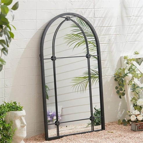 LIFE IDEAS - Arched Wall Hanging Metal Windowpane Mirror