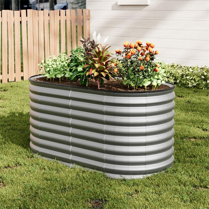 Breeins  Silver Oval Galvanized Steel Raised Garden Bed, Sports Direct