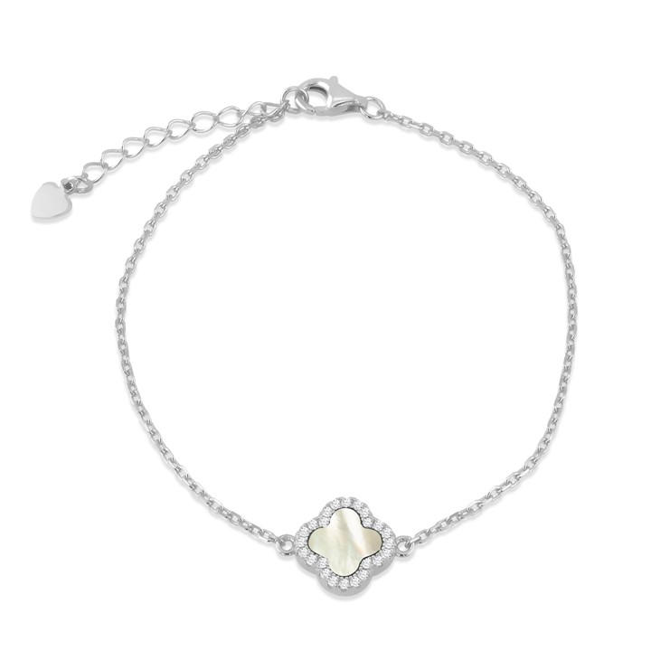 Be You Women's Silver Clover Mother Of Pearl & Cz Bracelet in Size 6-7.5inch, Sports Direct