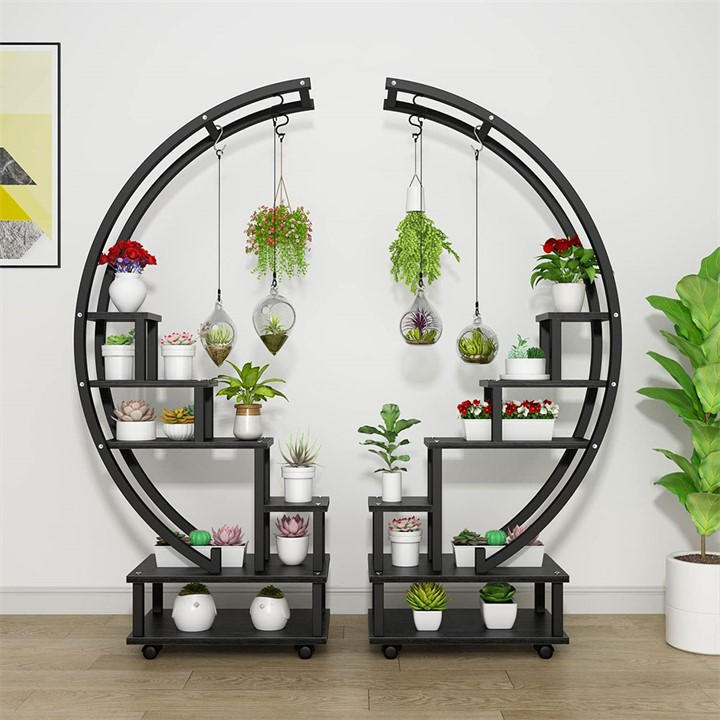 Life Ideas  Black 2X Half-Moon Plant Display Shelf With Wheels, Sports Direct