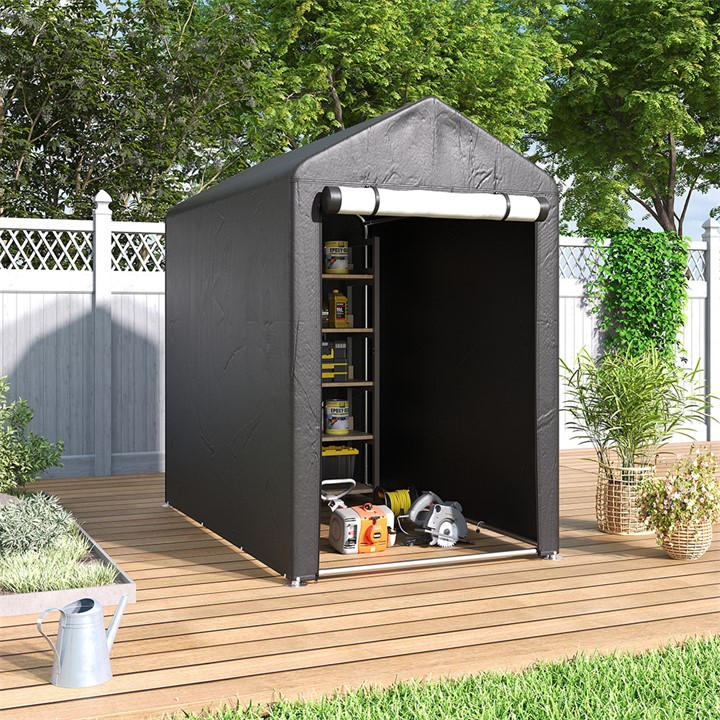 Breeins  Grey 4X6ft Galvanized Tube Storage Shed, Sports Direct