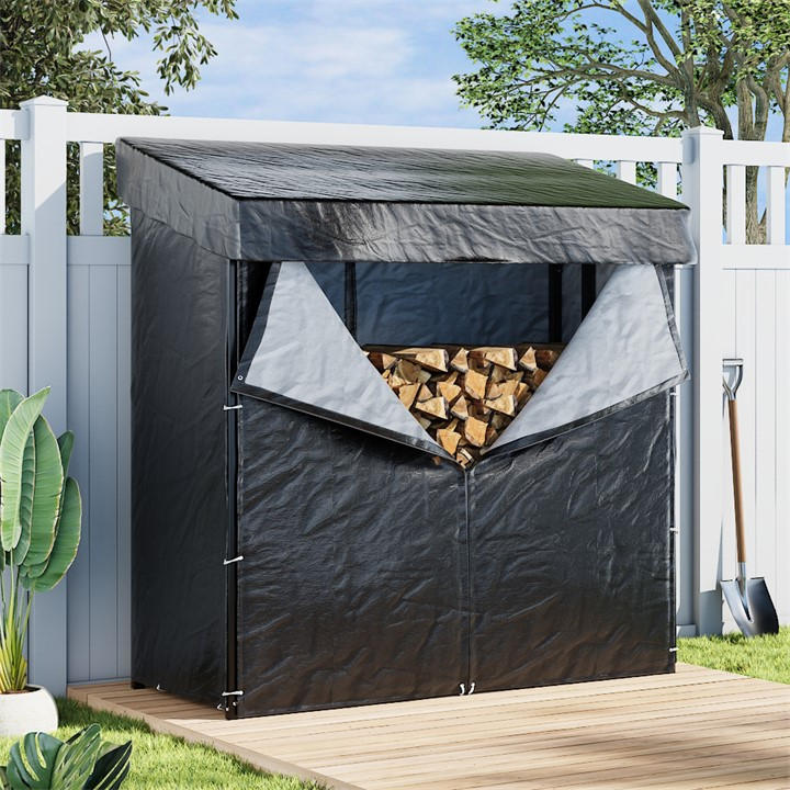 Breeins  Black 185Cm Metal Firewood Rack With Roof Cover, Sports Direct
