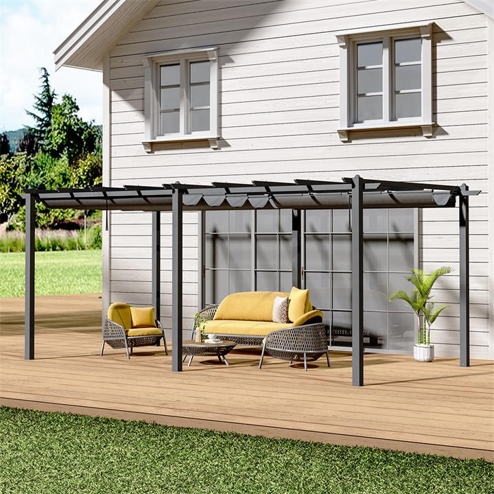 Breeins  Black 6M Aluminum Patio Pergola With Canopy Roof, Sports Direct
