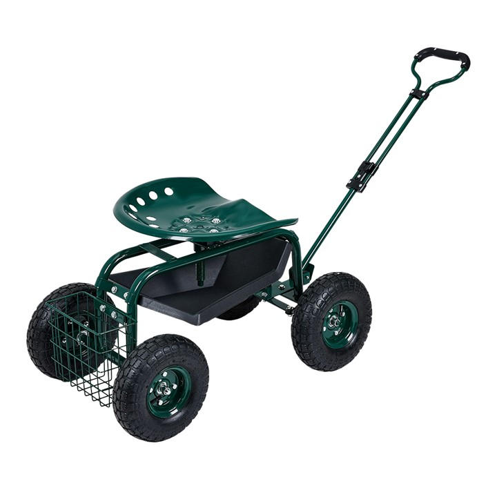 Breeins Unisex Green Rolling Garden Cart With Seat And Tool Tray