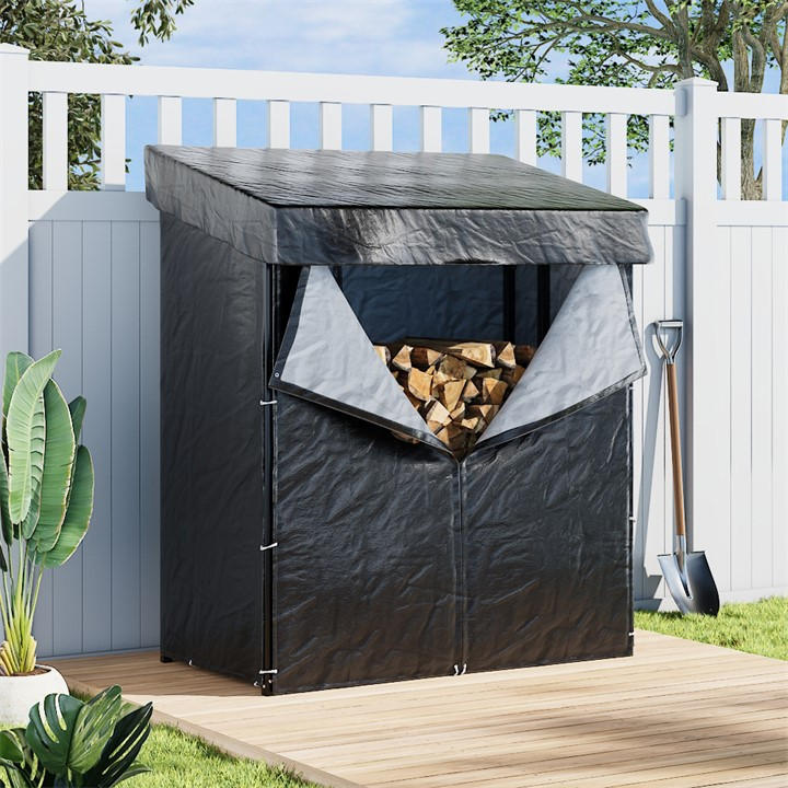 Breeins  Black 165Cm Metal Firewood Rack With Roof Cover, Sports Direct