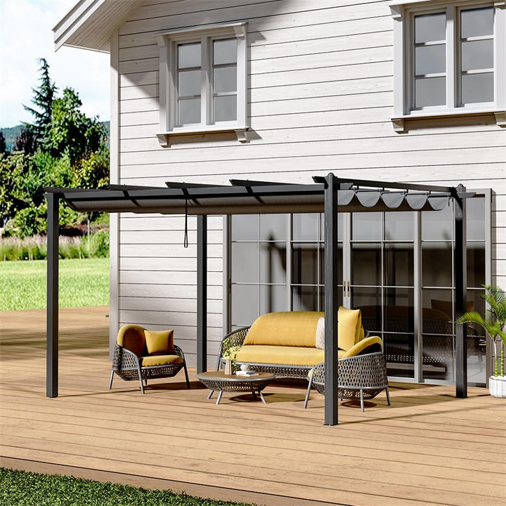 Breeins  Black 4M Aluminum Patio Pergola With Canopy Roof, Sports Direct
