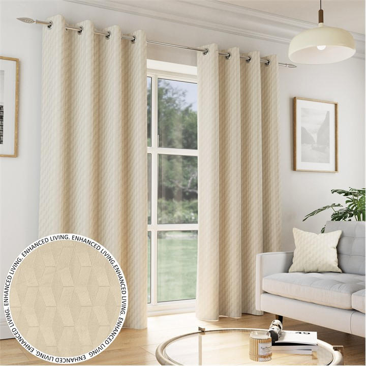 Enhanced Living  Cream Tokyo Room Darkening Velvet Eyelet Curtains in Size 45x54, Sports Direct