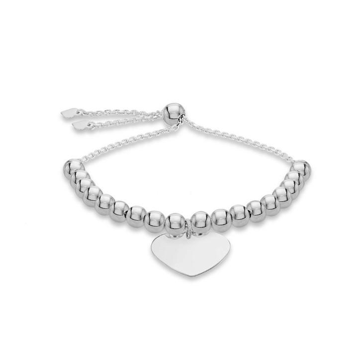 Be You Women's Silver Sterling Heart Beaded Slider Bracelet, Sports Direct