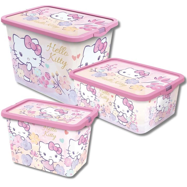 Hello Kitty  Kids Pink Tripple Storage Box Set, Sports Direct