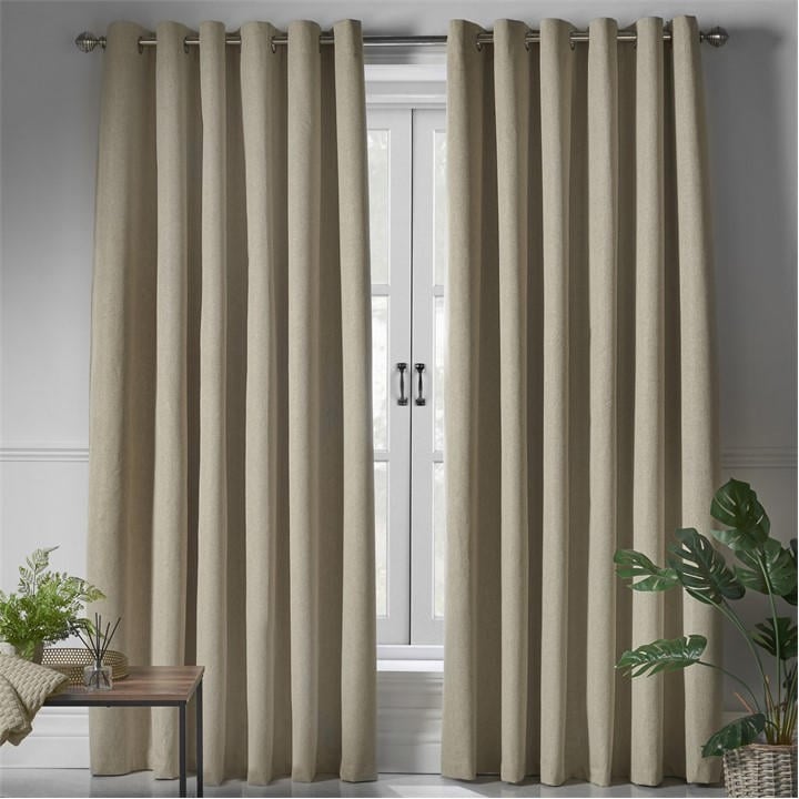 Alan Symonds  Beige Blackout Linen Look Ring Top Eyelet Curtains in Size 9, Sports Direct
