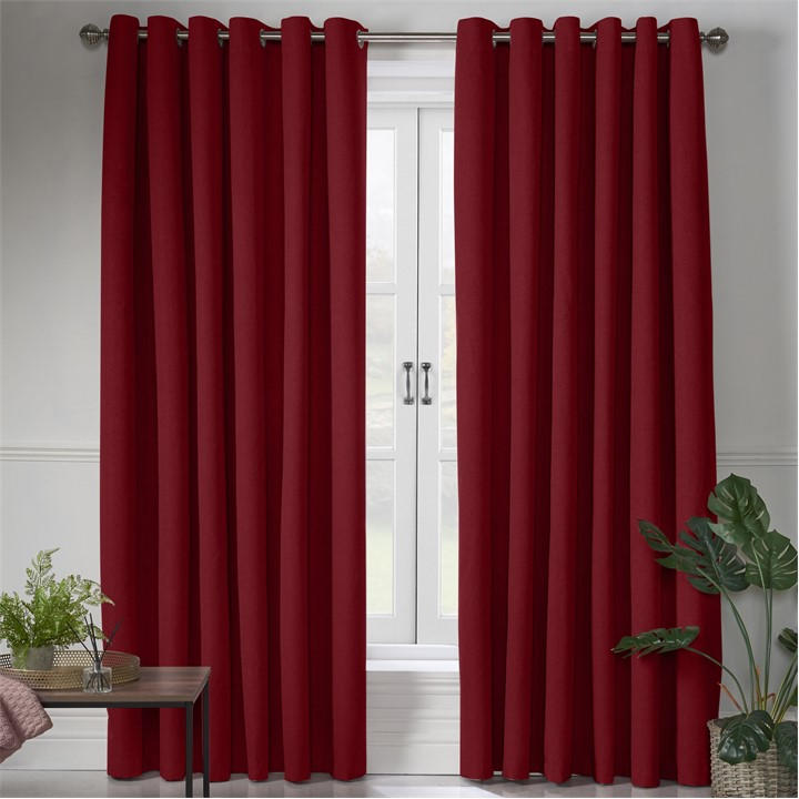 Alan Symonds  Red Blackout Linen Look Ring Top Eyelet Curtains in Size 110x229cm, Sports Direct