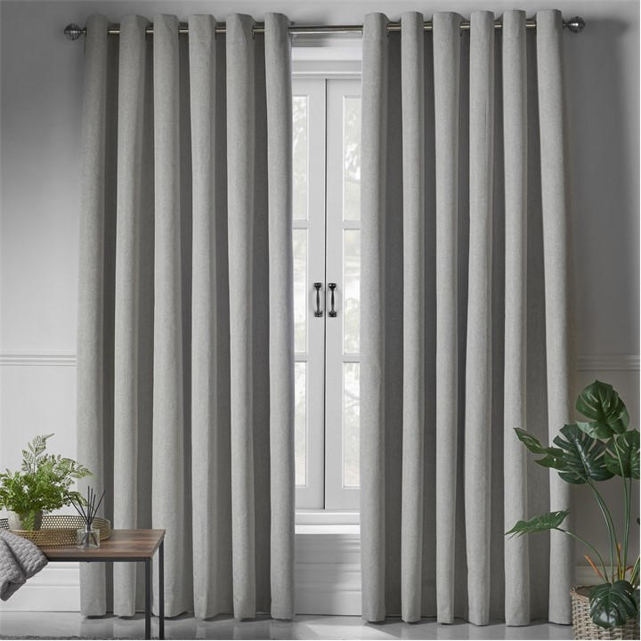 Alan Symonds  Grey Blackout Linen Look Ring Top Eyelet Curtains in Size 90x90 Inch, Sports Direct