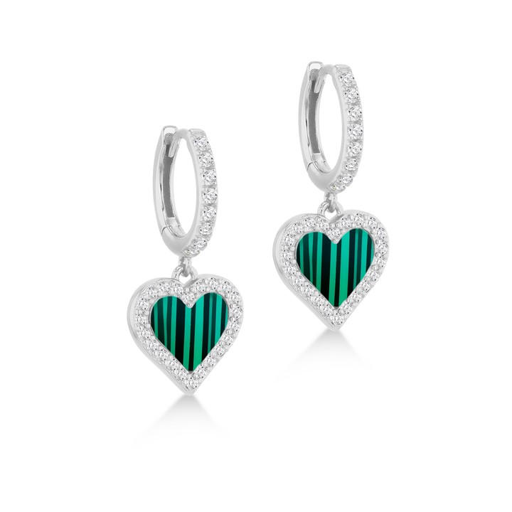Be You Women's Silver Sterling Malachite & Cz Heart Drop Earrings, Sports Direct
