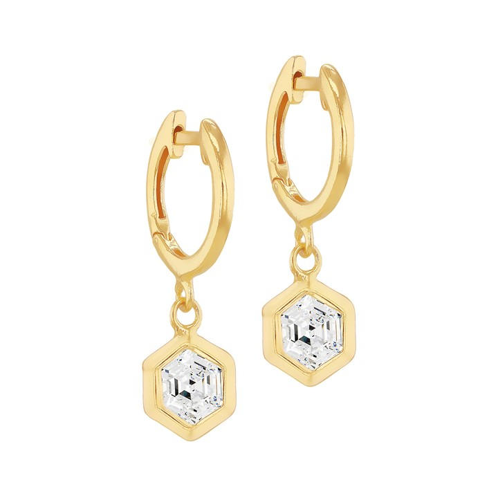 Be You Women's Gold Sterling Silver Plated Hexagon Cz Earring, Sports Direct