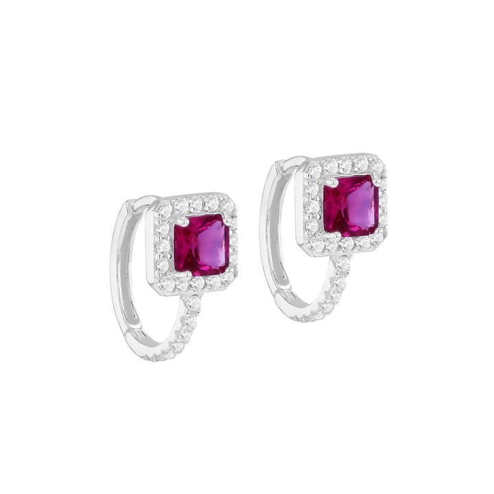 Be You Women's Silver Sterling Cz Ruby Cushion Huggy Earrings, Sports Direct