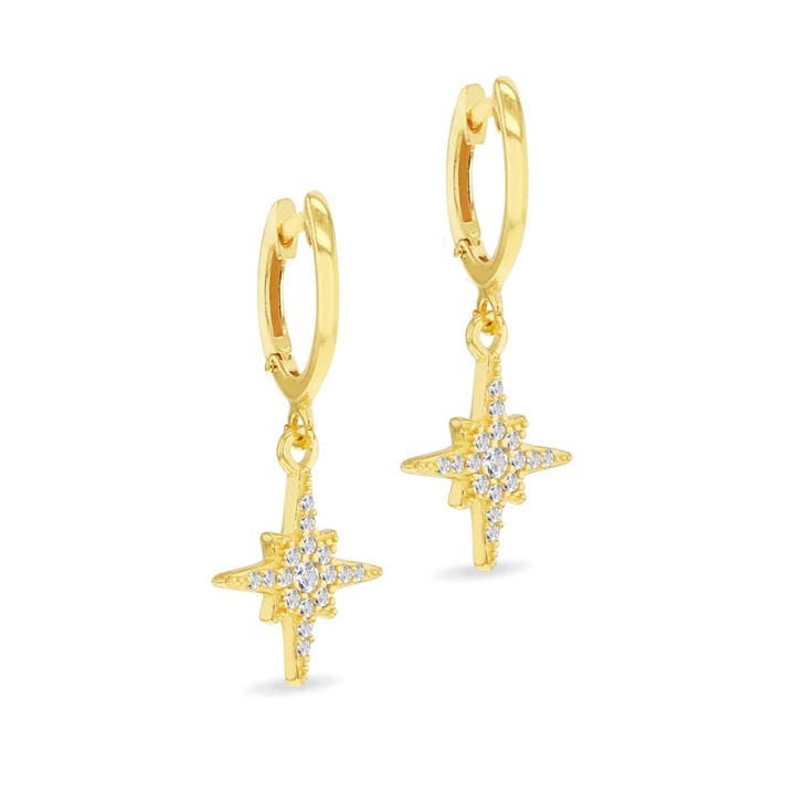 Be You Women's Gold Sterling Silver Plated Cz North Star Earrings, Sports Direct