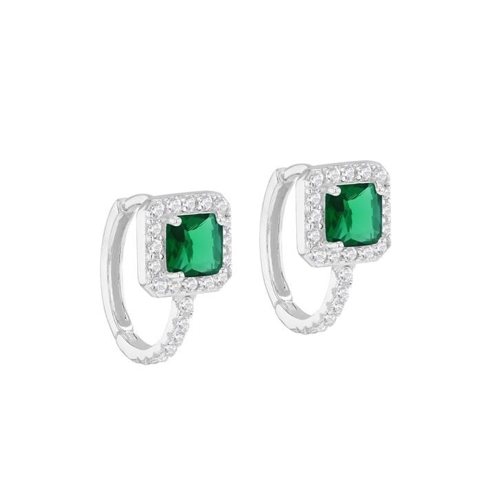 Be You Women's Silver Sterling Cz Emerald Cushion Huggy Earrings, Sports Direct