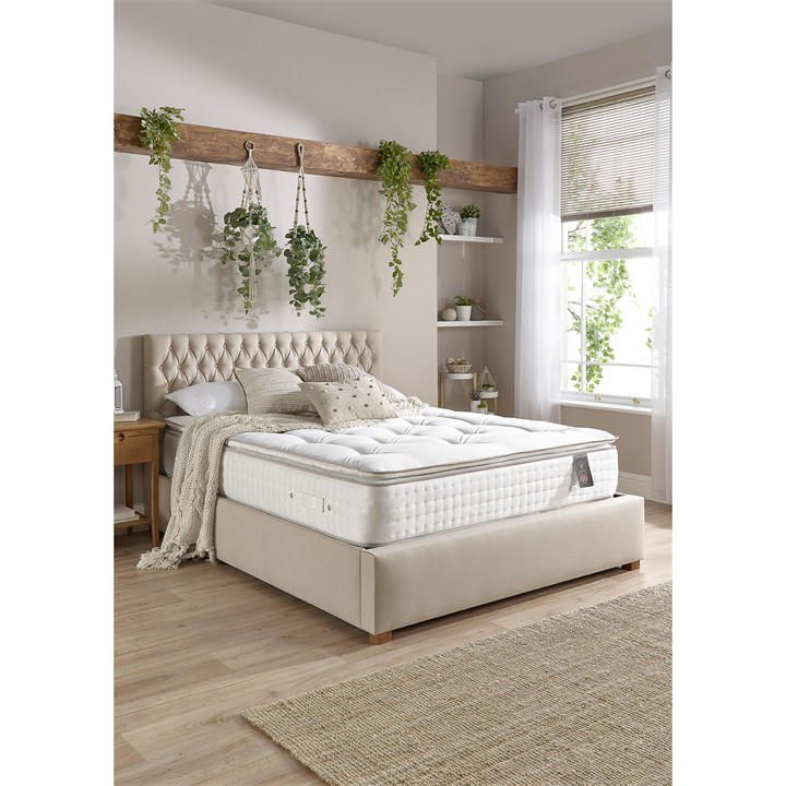 Aspire  White 5000 Pocket Wool Cashmere & Silk Pillowtop in Size Double, Sports Direct
