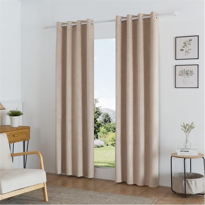 Alan Symonds  Beige Temple Velvet Blackout Ring Top Curtains in Size 9, Sports Direct