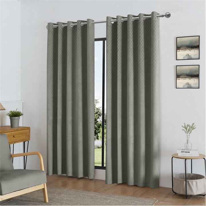 Alan Symonds  Silver Temple Velvet Blackout Ring Top Curtains in Size 9, Sports Direct
