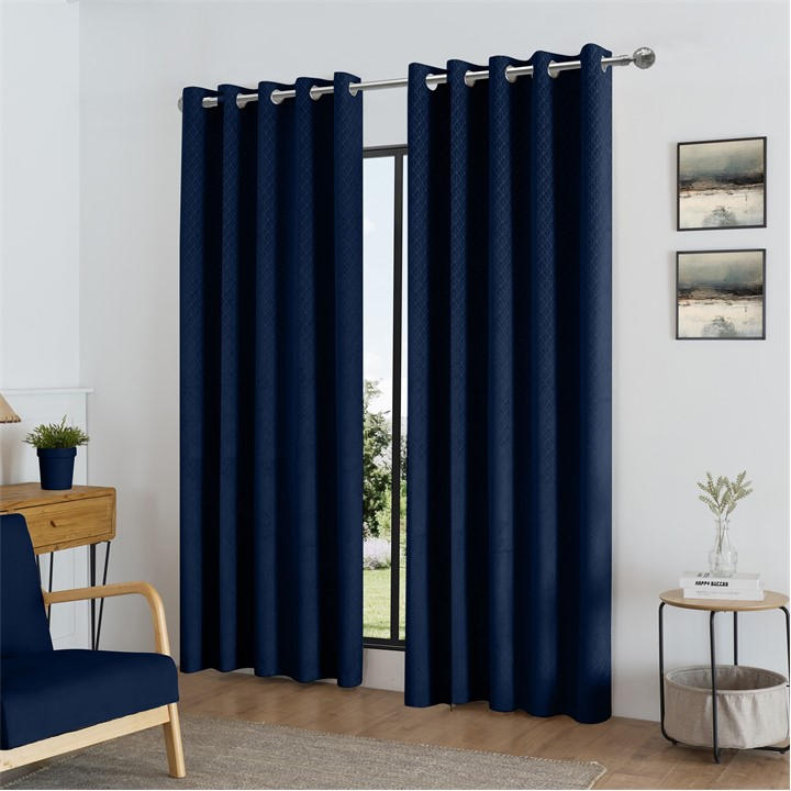 Alan Symonds  Blue Temple Velvet Blackout Ring Top Curtains in Size 9, Sports Direct