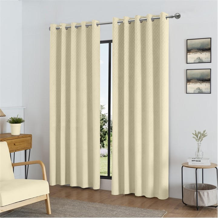 Alan Symonds  Cream Temple Velvet Blackout Ring Top Curtains in Size 90x90 Inch, Sports Direct