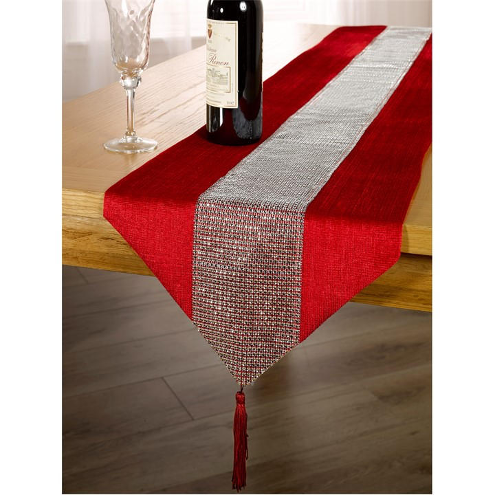 Waterside   7Pc Velvet Red Dimante Runner Set, Sports Direct