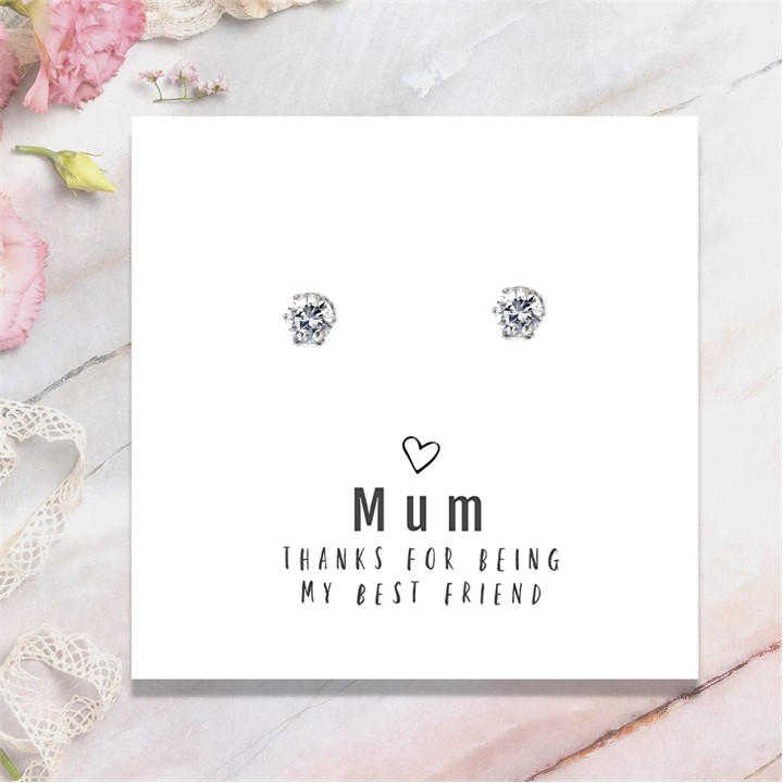 Aye Do Gifts Women's Silver Mum Best Friend Earrings Msg Cd 00803-Cd-Stddia6, Sports Direct