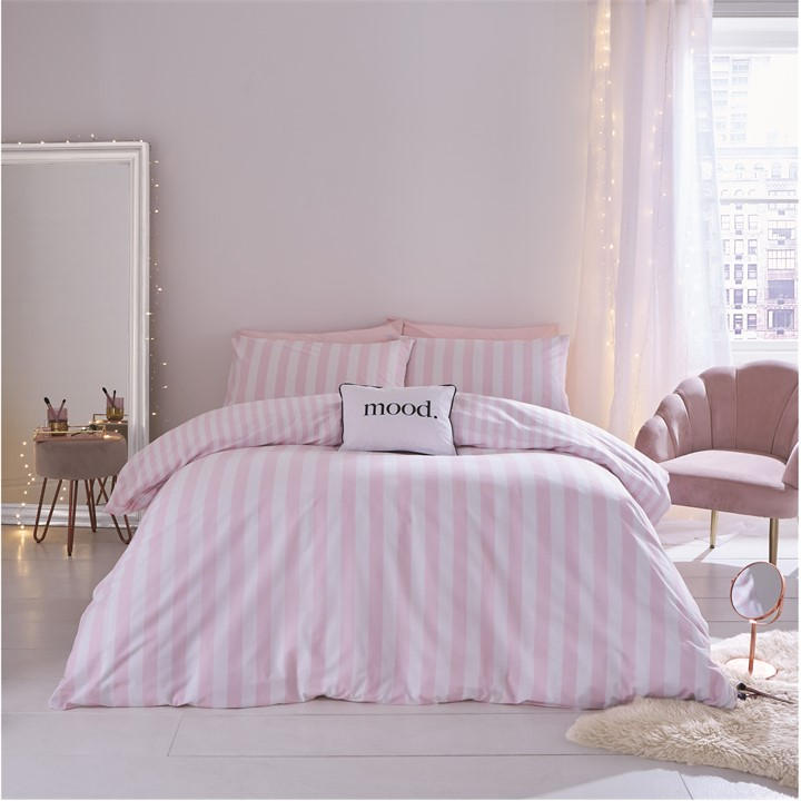 Sassy B  Pink Stripe Tease Reversible Duvet Cover Set in Size Single, Sports Direct