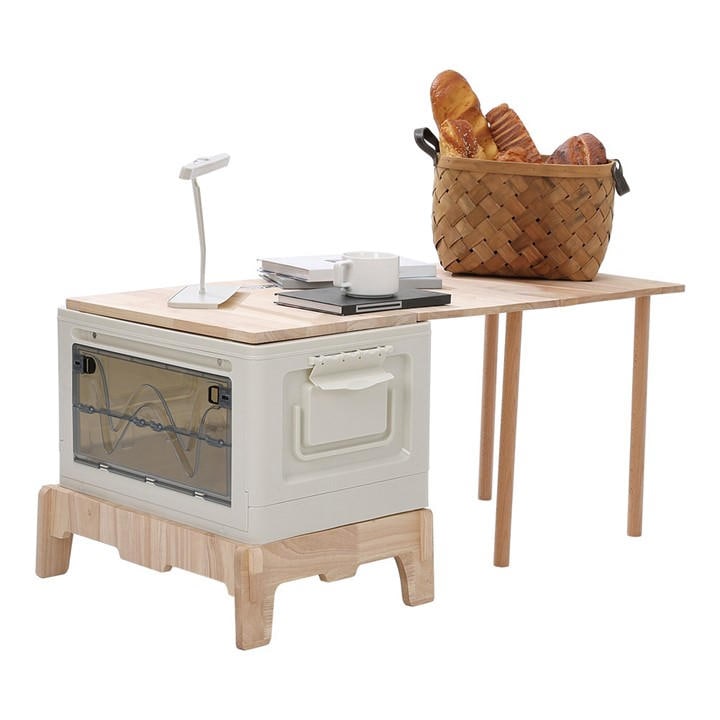 Breeins  White And Brown Foldable Camping Storage Box With Table, Sports Direct