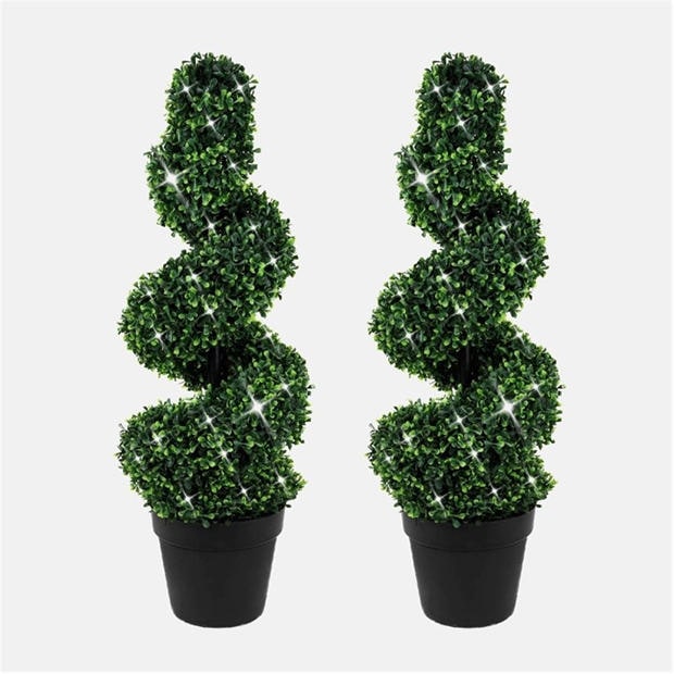 Green - Streetwize - Pair of Artificial Topiary Trees - Solar Powered Twist Style