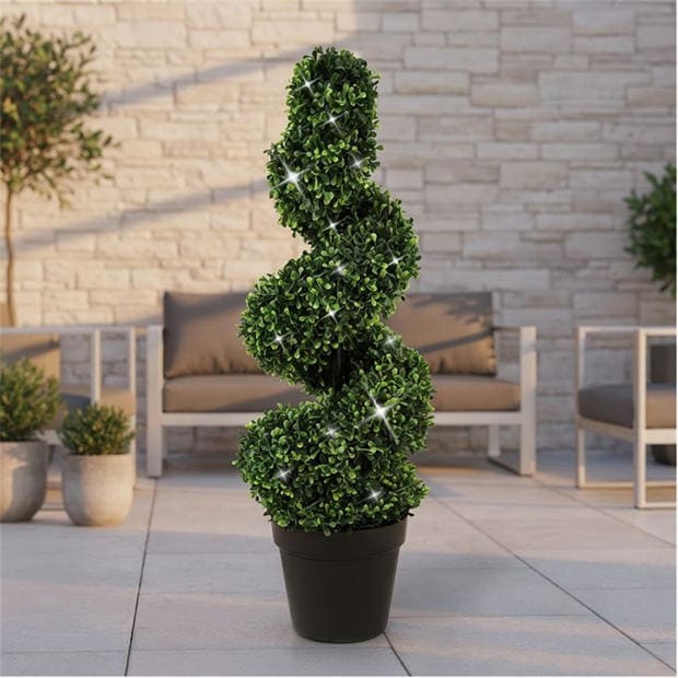 Green - Streetwize - Pair of Artificial Topiary Trees - Solar Powered Twist Style
