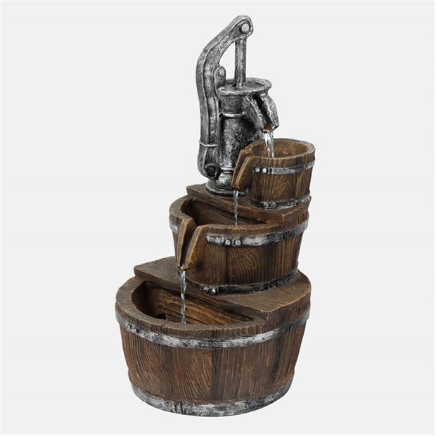 Brown - Streetwize - Solar Water Feature - Traditional Pump and Buckets Fountain