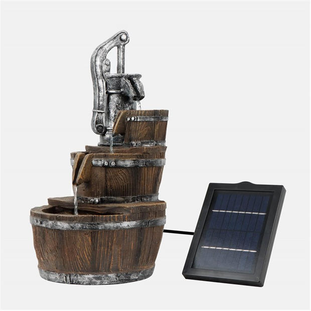 Brown - Streetwize - Solar Water Feature - Traditional Pump and Buckets Fountain