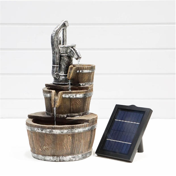 Brown - Streetwize - Solar Water Feature - Traditional Pump and Buckets Fountain
