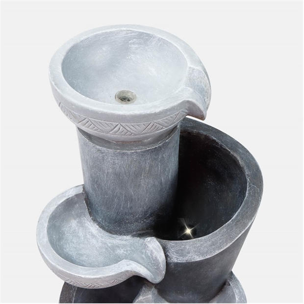 Grey - Streetwize - Solar Water Feature with Battery Backup - Tiered Slate-Effect Cascade